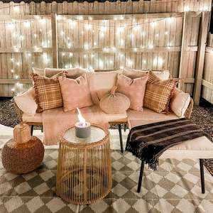 Tania canapé de patio en forme de L, ensemble de conversation de patio en osier tout temps avec table et coussins en verre trempé - Product Image 4