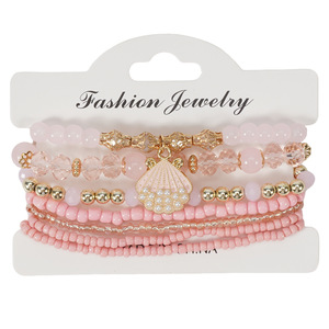 Ensemble de bracelets superposés style Bohème géométrique en acier inoxydable et argent tibétain, avec breloque coquillage et perles de cristal, design sans fin et tendance - Product Image 4