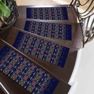 พรมพิมพ์ลายสีน้ำเงินกรมท่า - ลายโบโฮคิลิมสำหรับปูบันได พรมปูขั้นบันได - Product Image 4
