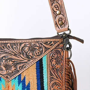 Sac à bandoulière en cuir de Bohème fait main pour femmes Western Fringe Aztec Pattern Vintage Tooled Leather Flap Cover Spring Summer - Product Image 2