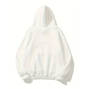 Oversized Men's White Cotton <b>Hoodie</b> <b>Plain</b> Dyed French Terry Casual Pullover Hooded Sweatshirt Regular Fit Autumn Wear - Product Image 2