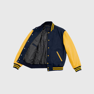 Veste de baseball vierge à manches longues avec revêtement de traitement teint uni Vestes d'université universitaire avec logo personnalisé pour hommes d'automne - Product Image 2