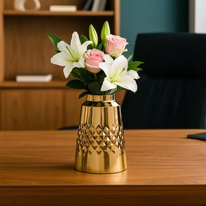 Vase décoratif en métal texturé, accent de table avec finition géométrique pour la maison, le bureau, l'hôtel, les événements de mariage, les styles d'affichage d'intérieur - Product Image 5