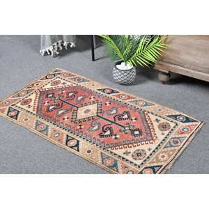 Alfombra Tradicional Ecológica de Gran Tamaño, Color Rojo Beige, 3.8 x 2.2 pies, Tejido Plano, Lana Turca, Base de Látex, Pelo Suave, para Pasillo - Product Image 5