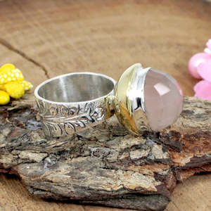 Bague romantique en argent sterling 92,5 avec quartz rose naturel taillé 11,70 mm, plaqué rhodium, ensemble de bijoux fins, incrustation 11,70 g - Product Image 2