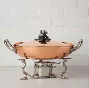 Casserole d'ustensiles de cuisine Ruffoni à texture martelée en cuivre de haute qualité avec poignées et support en acier argenté - Product Image 1