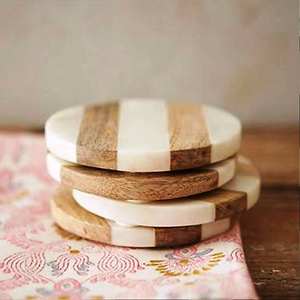 <b>ROUND</b> SQUARE Hot Selling Customized Coaster Set Classic Wooden Marble Resin Natural & Custom Colors Handmade in India - Product Image 2