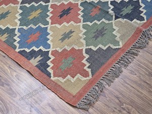 Tapis Kilim en Jute de Laine Fait Main d'Inde Tufté avec Motif Abstrait à Poils Hauts pour Pépinière Salon Chambre - Product Image 5
