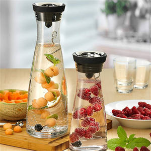 蓋付き透明ガラスピッチャー 1200ml 1500ml 水差し 注ぎ口付き 冷蔵庫用ガラスジャグ 温冷飲料用 ジュース サンフライ用 - Product Image 1