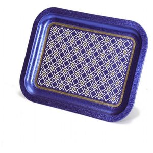 Fondo azul Líneas geométricas Diseño de patrón sin costuras 233x307mm Bandeja rectangular de metal Bandeja decorativa de madera de cuero para servir - Product Image 5