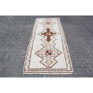 Grand tapis turc de 4,3 x 10,7 pieds, tapis vintage blanc patchwork - Product Image 1