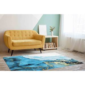 Tapis en marbre bleu or : Tapis d'art abstrait moderne, tapis doux non tissé - Product Image 3
