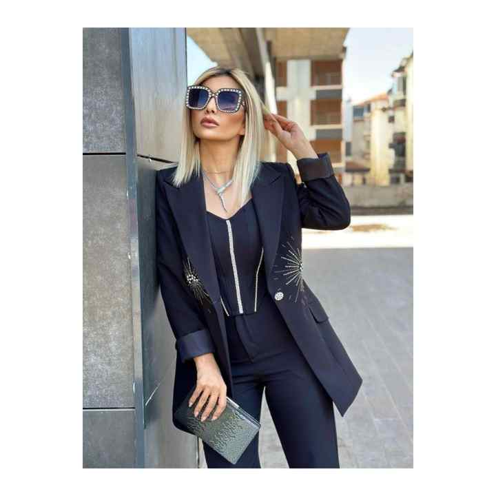 9789 Pocket Sun Stone Long Jacket Black