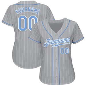 Maillot de baseball personnalisé gris blanc à fines rayures bleu clair-blanc authentique - Product Image 1