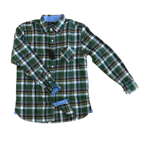 Chemise décontractée pour homme, style vintage, 100 % coton, coupe classique, col montant, respirante, en flanelle teinte en fil à motif à carreaux - Product Image 1