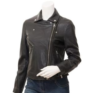 Veste en cuir pour femme, entièrement doublée, fermeture éclair sur le devant, style racer en satin respirant, streetwear avec un look élégant 2026 - Product Image 3