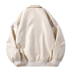 แจ็กเก็ตหนัง PU ของผู้ชาย2025พร้อมคอตั้งโลโก้หน้าขนกระต่ายเสื้อผ้าลำลองทันสมัยสำหรับฤดูใบไม้ผลิและฤดูหนาว - Product Image 4