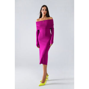 Vestido Midi de Punto Folover Badot en Magenta, Talla XS, Material Viscosa, Elegante y Moderno para Oficina, Fiestas, Uso Diario, Lavable - Product Image 3