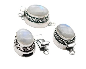 Moonstone Gemstone 1Strand, 2Strand & 3Strand Box Clasp Antique Starling Silver Plated 26X15X10MM Jewelry Making Clasp B702 - Product Image 2