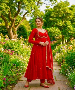 DESIGNER FENDY SATIN RAMBO SEQUENCE EMBROIDERY COTTON LUXURY KURTI BOTTOM DUPATTA WEDDING WEAR WHOLESALE PRICE ETHNIC GARMENT - Product Image 1