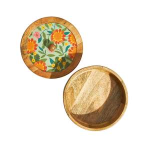 Récipient de stockage Chapati Roti en bois d'acacia de haute qualité avec couvercle design fantaisie plateau de service fini en émail - Product Image 3