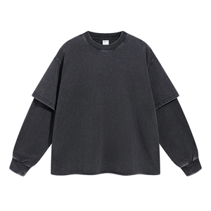 Streetwear personnalisé double couche T-Shirt à manches courtes DTG impression Logo Vintage lavé à l'acide hommes 100% coton tricoté écologique - Product Image 2