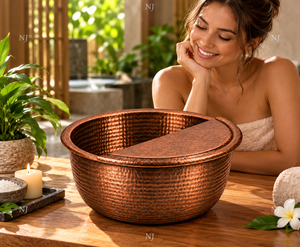 Tazón Redondo de Cobre Antiguo NJ con Tapa para Pedicura, para Hogar, Salón, Spa, Baño de Pies - Product Image 4