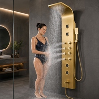 Panneau de douche thermostatique OEM en acier inoxydable avec valve en céramique, pommeau de douche LED effet pluie et jets latéraux pour projets hôteliers