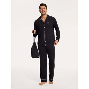 Premium <b>Men's</b> Long Sleeve <b>Pajama</b> <b>Set</b> Soft Cotton Silk Knitted Robe Casual Home Wear Custom Logo Print Pattern Combo Pieces - Product Image 2