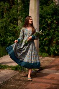 Bohemian Luella Dress Hand <b>Block</b> <b>Printed</b> Ikat Floral Calf Length Cotton Casual Occasional Wear - Product Image 2