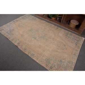 Vintage 4.5 X 7.1ft tapis turc Beige bleu classique grande surface Rectangle motif abstrait laine Latex pour couloir chambre décor - Product Image 3