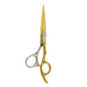 Tijeras de corte de pelo de Color dorado y plateado Tijeras de acero de metal para el hogar y el salón con tornillo de plata y reposapiés - Product Image 6
