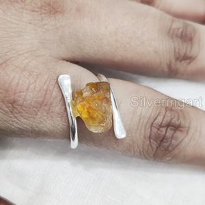 Rough Stone Jewelry Women's <b>Ring</b> Natural Raw Citrine Gemstone November Birthstone Cross Band Christmas 925 Sterling Silver <b>Ring</b> - Product Image 1