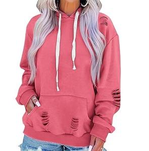 Ropa informal transpirable Diseño personalizado de moda Mujeres Sudaderas con capucha desgastadas Terry Blended Venta caliente Raw Edge Sudadera con capucha desgastada - Product Image 1