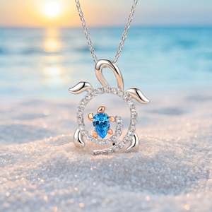 จี้สร้อยคอรูปเต่าคู่สองสีพร้อมพลอยประจำเดือนเกิด - Product Image 4