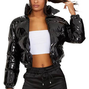 Chaqueta Corta Acolchada para Mujer, Brillante, con Cierre, Estilo Burbuja, con Cuello Alto y Dobladillo Elástico, Ligera y Cálida para Invierno - Product Image 1