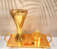 Ensemble de brûleurs d'encens et de bakhoor de luxe en métal doré et argenté, style arabe et indien, écologique, avec plateau et boîte à épices, pour la maison, l'hôtel et le temple bouddhiste