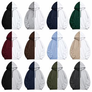 เสื้อฮู้ดผู้ชายสีดำขาว ตัดต่อสีสไตล์คัลเลอร์บล็อก ทรงโอเวอร์ไซส์ สวมใส่สบาย ผ้าเฟรนช์เทอร์รี่ เหมาะสำหรับฤดูใบไม้ร่วง ปี 2027 - Product Image 5