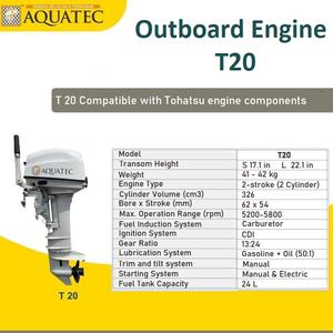 Motor Fuera de Borda de 2 Tiempos y 20 HP, Motor para Barco Compatible con Tohatsu - Product Image 2