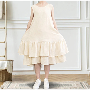 Robe Femme 100% Lin Naturel Sans Manches Maxi Robes Eté Sans Col Femmes Maxi Lin Longue Robe Lâche Du Vietnam - Product Image 1