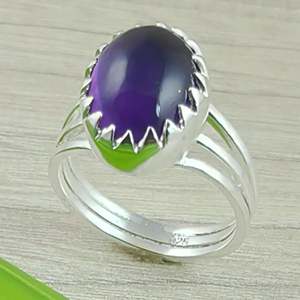 Navya Craft 925 Sterling Silver Handmade <b>Statement</b> <b>Ring</b> Amethyst Oval Bezel Setting Rhodium Fine Platinum for Everyday Wear - Product Image 2