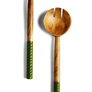 Large 12 Inch Acacia <b>Wooden</b> Bowl Natural <b>Wooden</b> Salad Server Set with 2 Turners Sustainable Handmade <b>Utensils</b> - Product Image 3