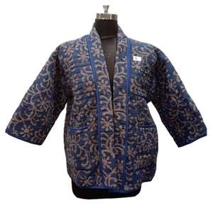 Chaqueta Indigo Kantha Algodón Mujer Estilo bohemio Reversible Abrigo de invierno Moda India Diseño frontal Chaqueta corta informal - Product Image 1