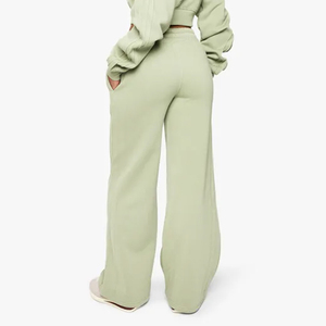 Wholesale <b>Women's</b> High Waist Loose Fit Wide Leg <b>Sweatpants</b> Seam Detail Drawstring Joggers Terry Fleece Soft Fabric Pants Trouser - Product Image 6