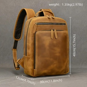 กระเป๋าเป้สะพายหลังใส่แล็ปท็อปหนังแท้พรีเมี่ยมสไตล์วินเทจ2025ทำงานสำนักงานจัดระเบียบธุรกิจทนทานมีซิปแบบพกพา - Product Image 3