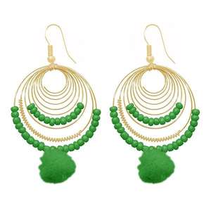 Tip Top Fashions Pendientes colgantes finos Cuentas verdes chapadas en oro 1309017J Joyas colgantes - Product Image 1