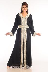 Kaftan En Georgette Noire Au Travail Zari - Product Image 3