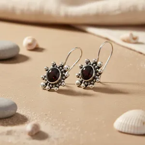 Boucles d'oreilles tendance en argent sterling 925 pour femmes, onyx noir, cadeau - Product Image 2