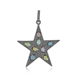 Pendentif en argent sterling 925 pendentif étoile multi-pierres précieuses bijoux faits à la main de qualité supérieure nouveau design - Product Image 6