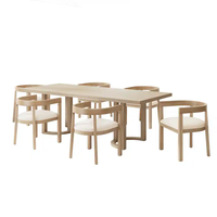 Ensemble de table à manger moderne de luxe de 95 pouces en 9 pièces, en teck massif, avec chaises rembourrées, meubles de salle à manger, appartement, hôtel